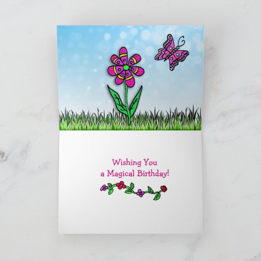 フェアリーパーソナライズされたアンドユニコーンハッピーバースデー カード (内部)