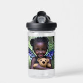 フェアリーパーソナライズされたガールとテディベア ウォーターボトル (正面)