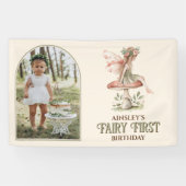 フェアリーパーソナライズされたファースト写真ピンク1歳 横断幕 (横)