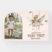 フェアリーパーソナライズされたファースト写真ピンク1歳 横断幕 (横)