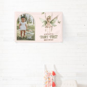 フェアリーパーソナライズされたファースト写真ピンク1歳 横断幕 (インサイチュ)