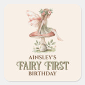 フェアリーパーソナライズされたファースト・ピンク1歳の誕生日パーティー スクエアシール (正面)