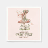 フェアリーパーソナライズされたファースト・ピンク1歳の誕生日パーティー スタンダードカクテルナプキン (正面)