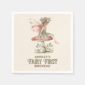 フェアリーパーソナライズされたファースト・ピンク1歳の誕生日パーティー スタンダードカクテルナプキン (正面)