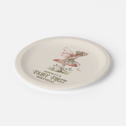 フェアリーパーソナライズされたファースト・ピンク1歳の誕生日パーティー ペーパープレート (アングル)