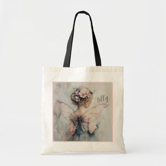 フェアリーパーソナライズされたフラワーガールトートカスタムウェディング トートバッグ (正面)