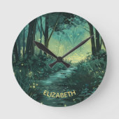フェアリーパーソナライズされたライトフォレスト ラウンド壁時計 (正面)