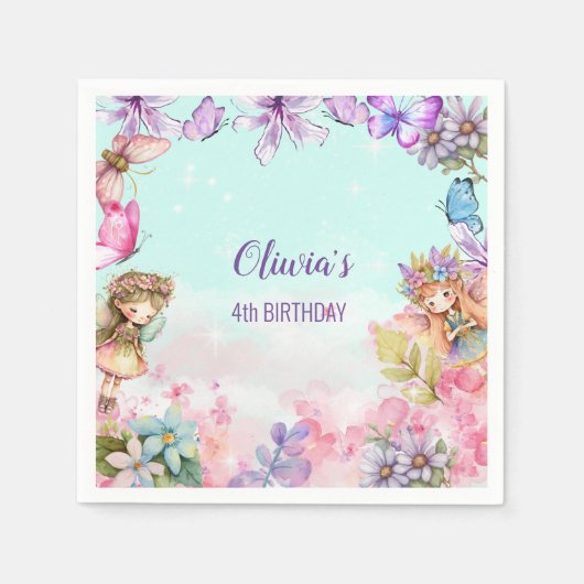 フェアリーパーティーガーデンフェアリー誕生日 スタンダードカクテルナプキン (正面)