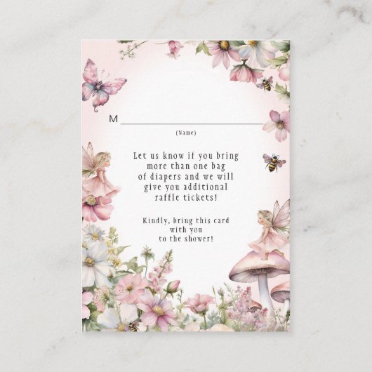 フェアリービーフローラブーケおむつラッフルベビーガール エンクロージャーカード (裏面)