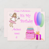 フェアリーピンク誕生日招待状 招待状 (正面/裏面)