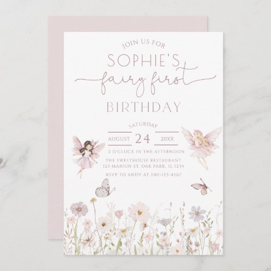 フェアリーファーストエンチャントガーデンフェアリーガール誕生日 招待状 (正面/裏面)