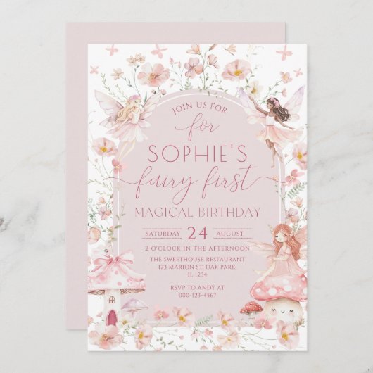 フェアリーファーストエンチャントガーデンフェアリーガール誕生日 招待状 (正面/裏面)