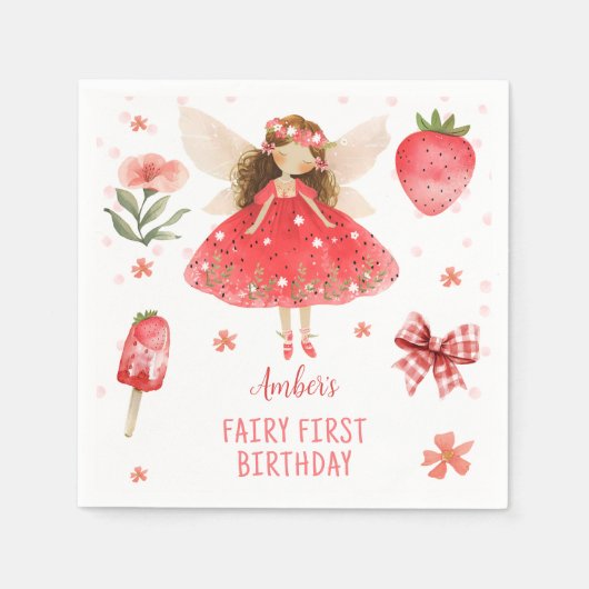 フェアリーファーストストロベリーフェアリー誕生日 スタンダードカクテルナプキン (正面)