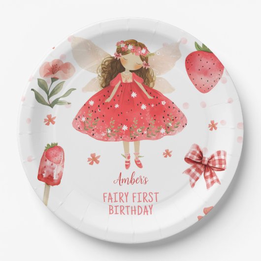 フェアリーファーストストロベリーフェアリー誕生日 ペーパープレート (正面)
