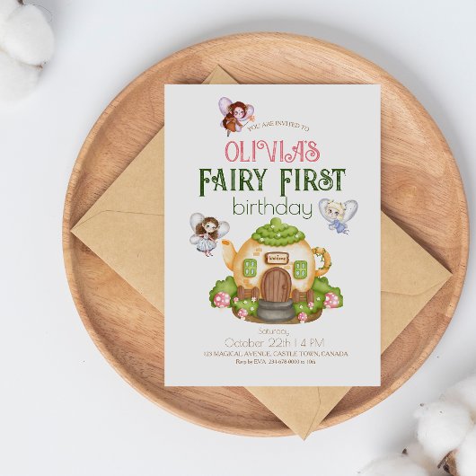 フェアリーファーストテーマ1歳の誕生日パーティー 招待状