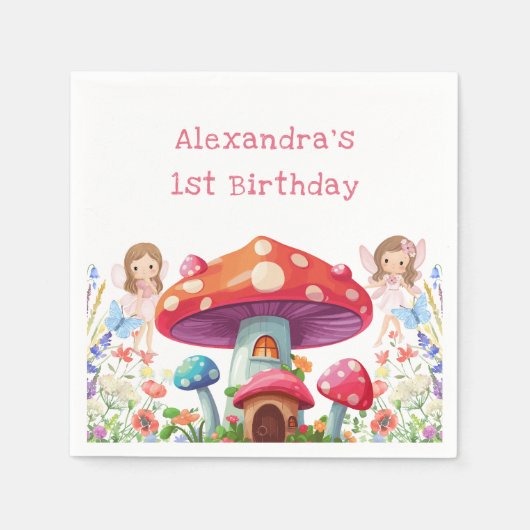 フェアリーファーストフローラガールの1歳の誕生日パーティー スタンダードカクテルナプキン (正面)