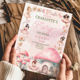 フェアリーファーストマッシュルームハウスピンク誕生日 招待状