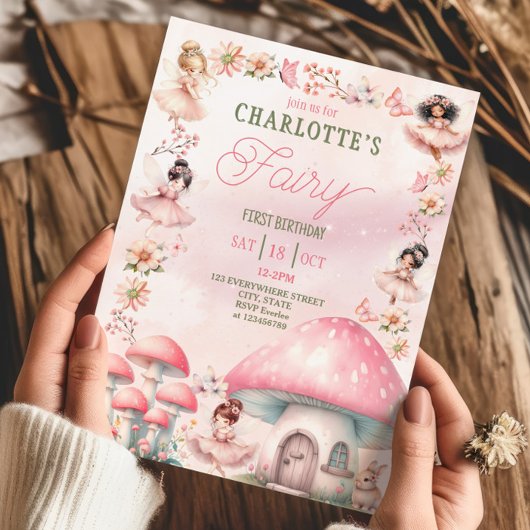 フェアリーファーストマッシュルームハウスピンク誕生日 招待状