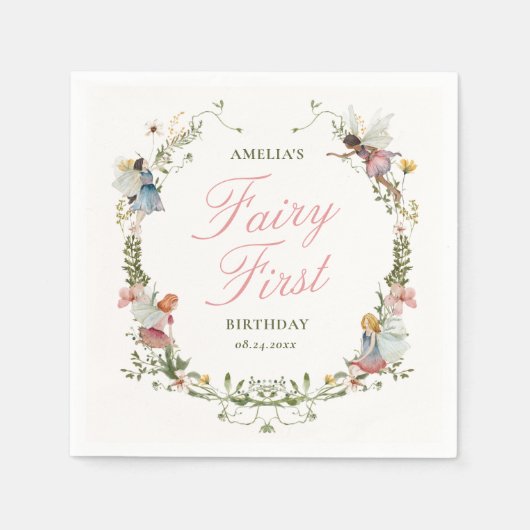 フェアリーファーストヴィンテージフローラ誕生日 スタンダードカクテルナプキン (正面)