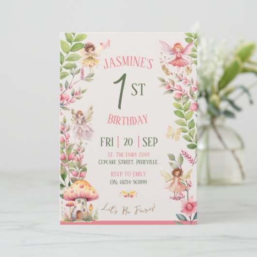 フェアリーファースト誕生日ウォーターカラー招待状 招待状 (スタンド正面)