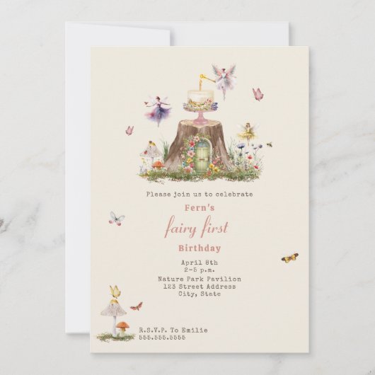 フェアリーファースト誕生日ウッドランドフェアリーガーデン 招待状 (正面)