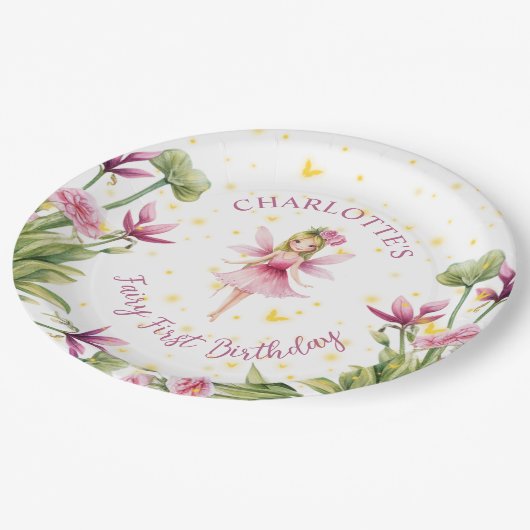 フェアリーファースト誕生日パーティー紙プレート ペーパープレート (アングル)