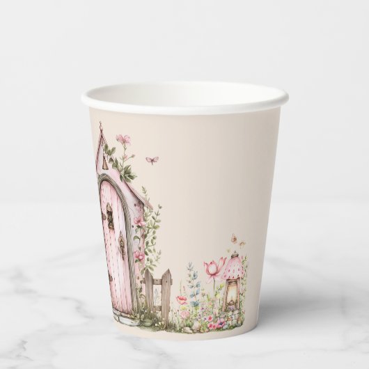 フェアリーファースト誕生日パーティー赤面ピンクパーソナライズされた 紙コップ (裏面)