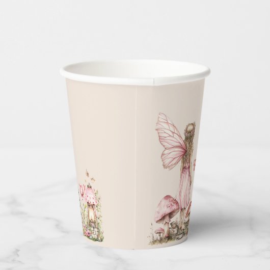 フェアリーファースト誕生日パーティー赤面ピンクパーソナライズされた 紙コップ (右)