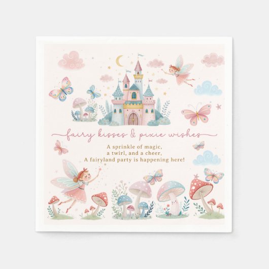 フェアリーファースト誕生日ピンクの蝶マジカル スタンダードカクテルナプキン (正面)