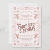 フェアリーファースト誕生日ピンクスウィートガールズデイパーティー 招待状 (正面)