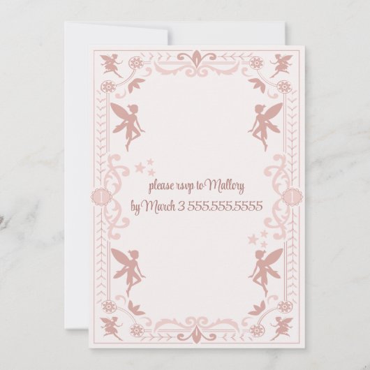 フェアリーファースト誕生日ピンクスウィートガールズデイパーティー 招待状 (裏面)