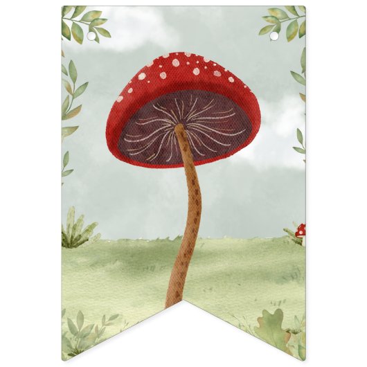 フェアリーファースト誕生日フォレストガーデンキノコ バンティングフラッグ (第1の旗)