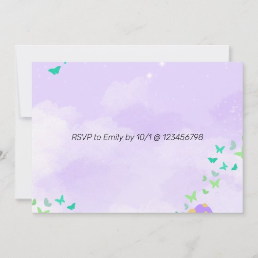 フェアリーファースト誕生日プリンセスバタフライフォト 招待状 (裏面)