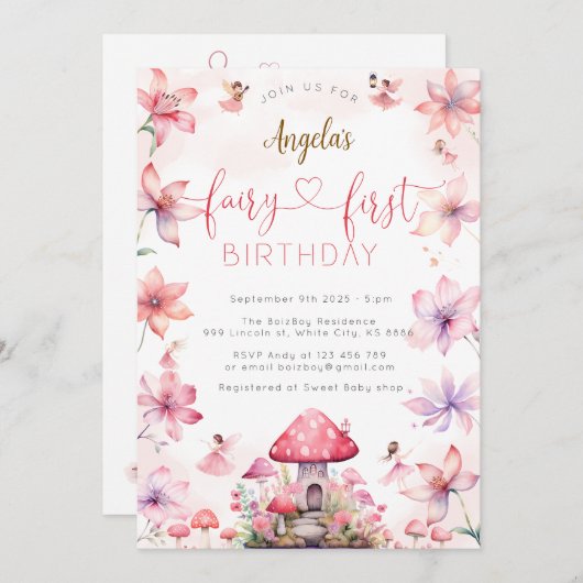フェアリーファースト誕生日マジカルパーティの招待状 招待状 (正面/裏面)