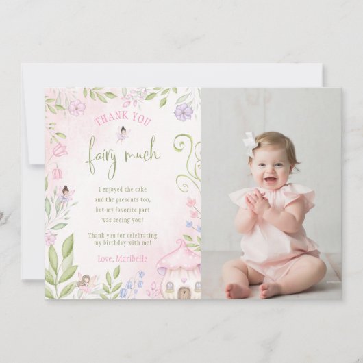 フェアリーファースト誕生日写真サンキューカード 招待状 (正面)