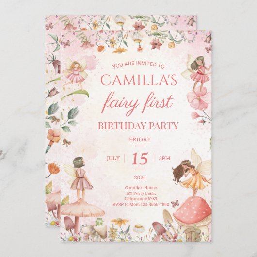 フェアリーファースト誕生日招待状フェアリー招待状 招待状 (正面/裏面)