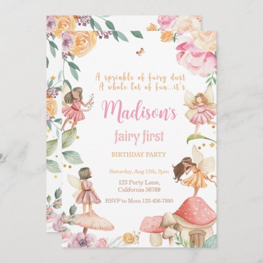 フェアリーファースト誕生日招待状フェアリー招待状 招待状 (正面/裏面)