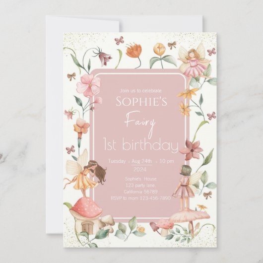 フェアリーファースト誕生日招待状フェアリー招待状 招待状 (正面)