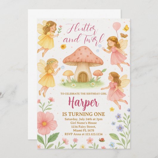 フェアリーファースト誕生日招待状 招待状 (正面/裏面)