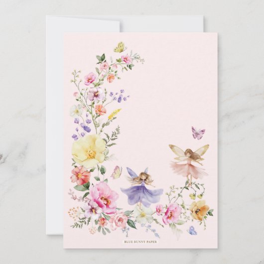 フェアリーファースト誕生日緑豊かなワイルドフラワーガーデンパーティー 招待状 (裏面)