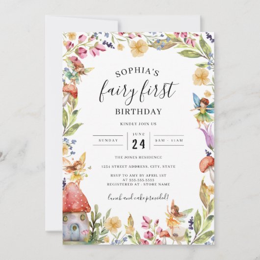 フェアリーファースト誕生日1歳の誕生日 招待状 (正面)