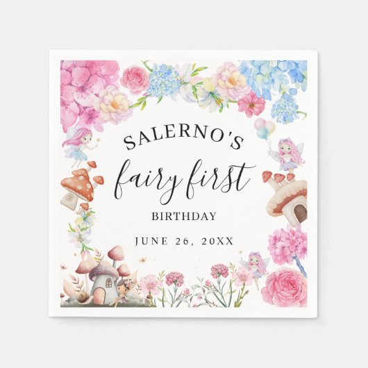 フェアリーファースト誕生日1stバースデーペーパーナプキン スタンダードカクテルナプキン (正面)