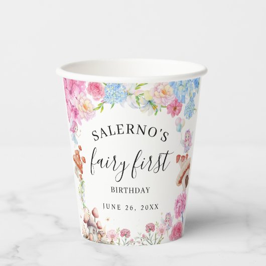 フェアリーファースト誕生日1stバースデーペーパーナプキン 紙コップ (正面)