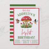 フェアリーファースト誕生日、ガーデンキノコ誕生日 招待状 (正面/裏面)