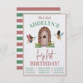 フェアリーファースト誕生日、フェアリーガーデンをテーマにした誕生日 招待状 (正面/裏面)