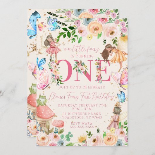 フェアリーファースト誕生日 招待状 (正面/裏面)