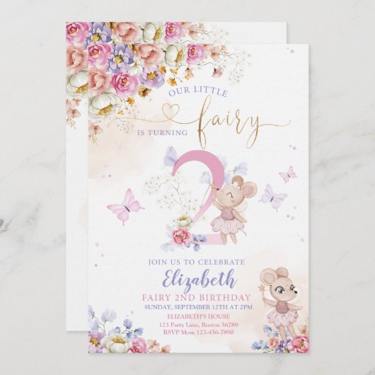 フェアリーフォレストガール誕生日マジカル 招待状 (正面/裏面)