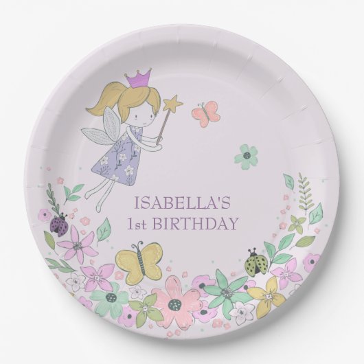 フェアリーフラワーガーデンエニ大事な行事薄紫 ペーパープレート (正面)