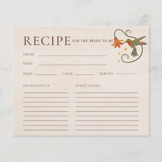 フェアリーフラワーティーパーティーブライダルシャワーレシピカード (正面)