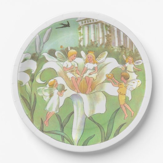 フェアリーフローラガーデンエンチャントフォレストガール誕生日 ペーパープレート (正面)